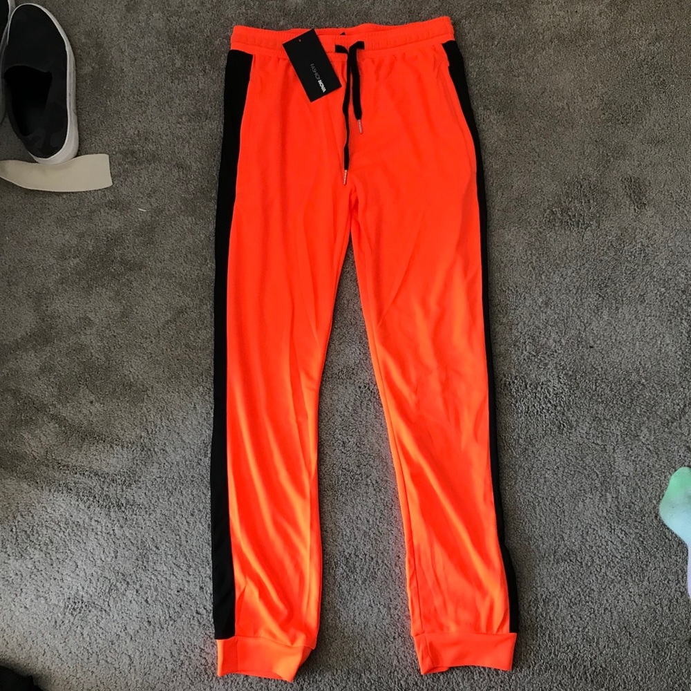 Fashion Nova Orange and Black Joggers